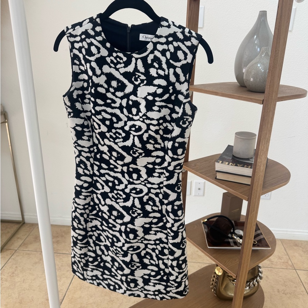 Christian Dior black and white leopard print jacquard sheath dress